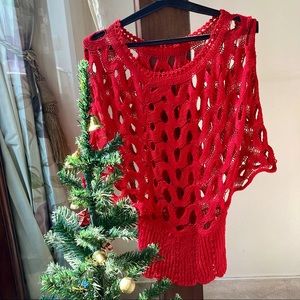 Red crochet poncho